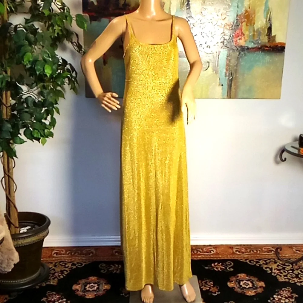 Slinky Gold Metallic Dress by AKA - Picture 1 of 7